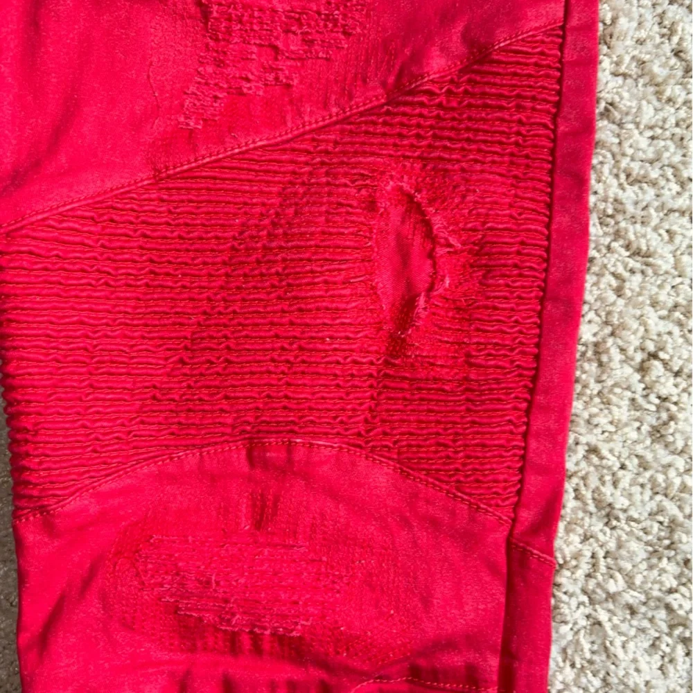 Damati Jeans Red Biker Moto Pants Men's 17x31.25 Distressed Zipper Pockets 36/32